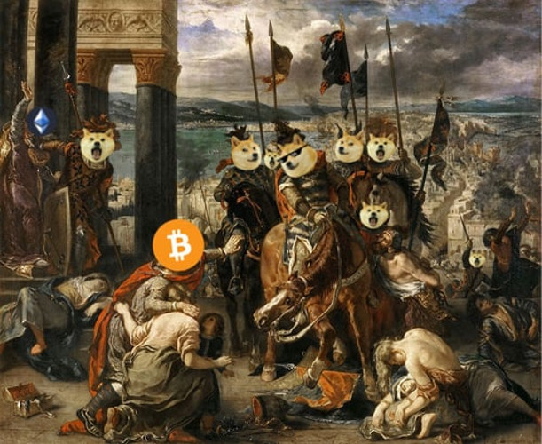 Bitcoin, Ethereum and Doge